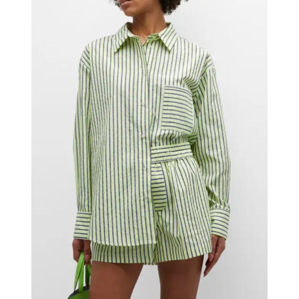 LE SUPERBE Over You Stripe Shirt Neon Yellow Size Small casual comfort